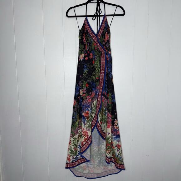 Flying Tomato Women’s Floral Faux Wrap Halter Dress High Low Size 8 - Picture 1 of 5